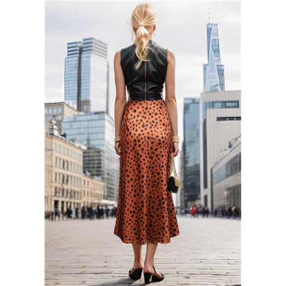 Womens Leopard Print Skirt Trendy Summer Midi Long Length Silk Satin High Waist - Picture 6 of 7